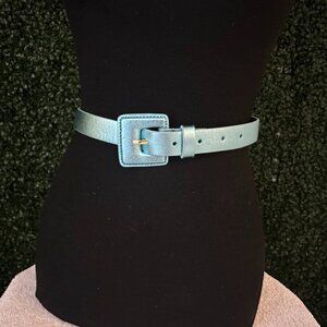 NEW Blue Metallic Real Leather Belt